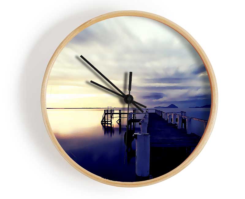 Stunning River Jetty Sunrise Clock - Wallart-Direct UK