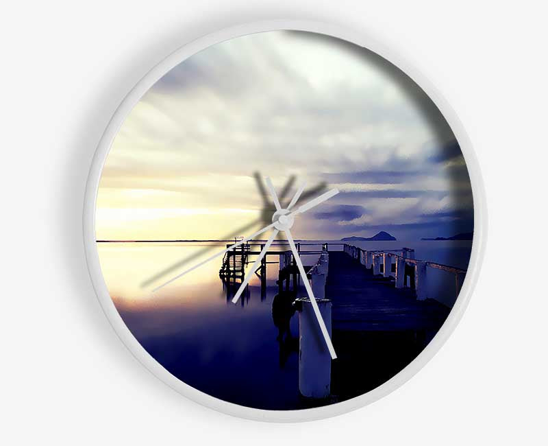 Stunning River Jetty Sunrise Clock - Wallart-Direct UK