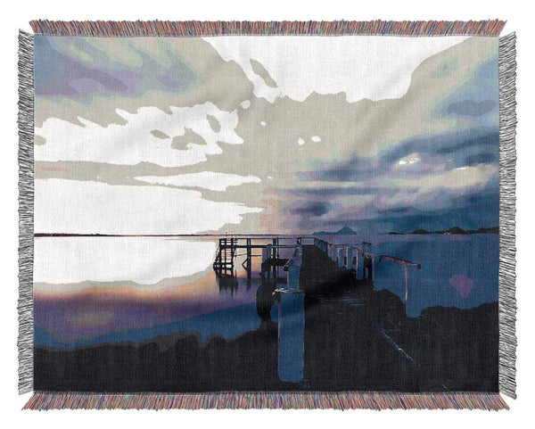 Stunning River Jetty Sunrise Woven Blanket