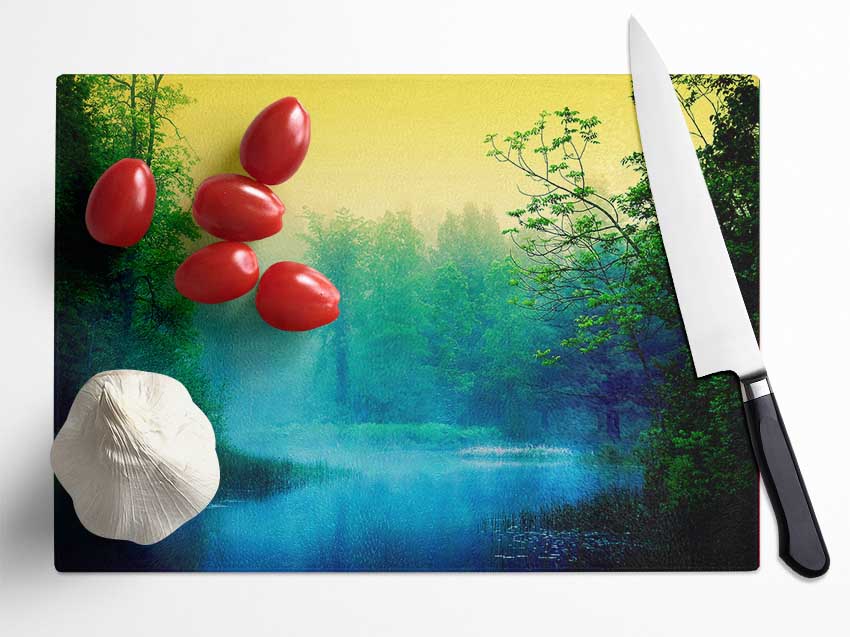 Lake In The Mist Glass Chopping Board