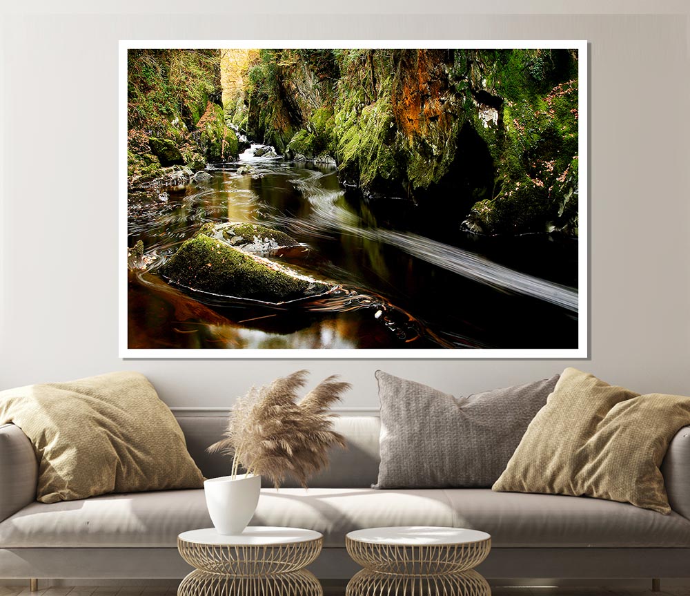 Woodland Stream Flows Print Poster Wall Art