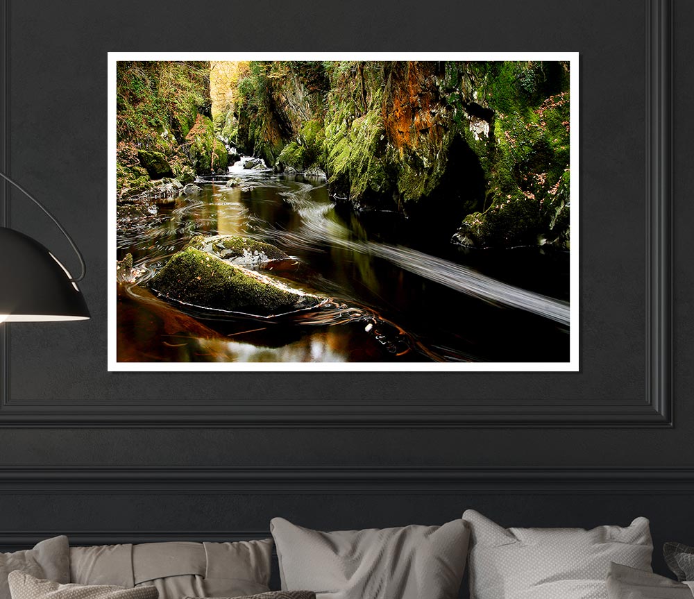 Woodland Stream Flows Print Poster Wall Art