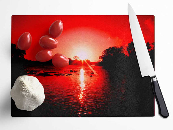 Red Ocean Sun Blaze Glass Chopping Board