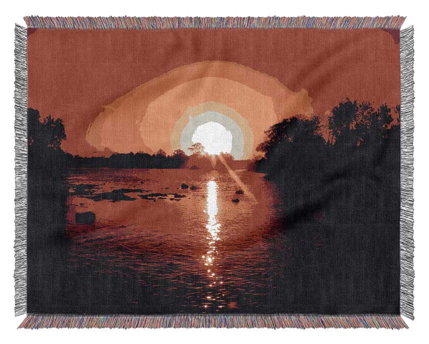 Red Ocean Sun Blaze Woven Blanket