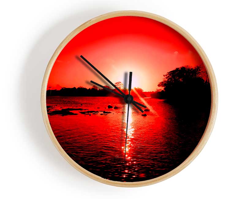 Red Ocean Sun Blaze Clock - Wallart-Direct UK