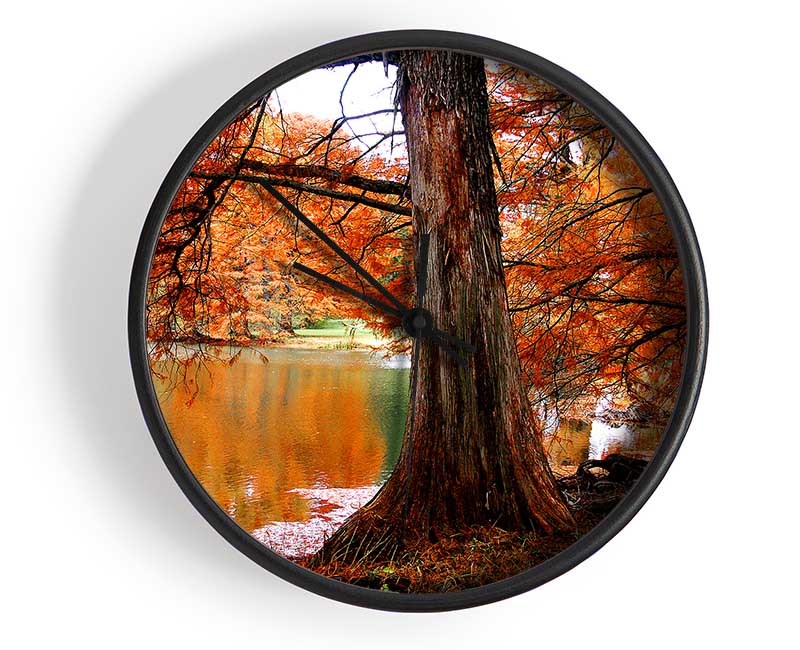 Orange Winter Lake Reflections Clock - Wallart-Direct UK