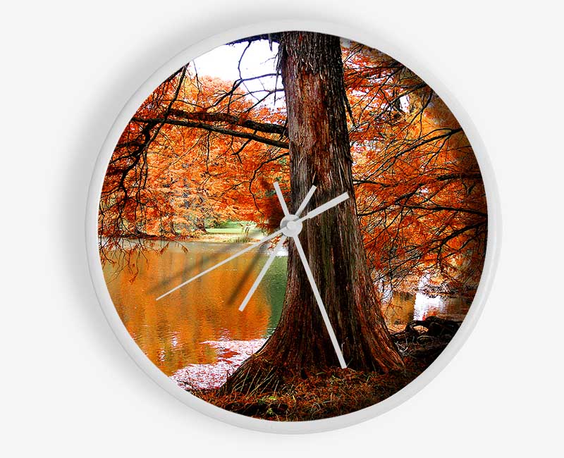 Orange Winter Lake Reflections Clock - Wallart-Direct UK