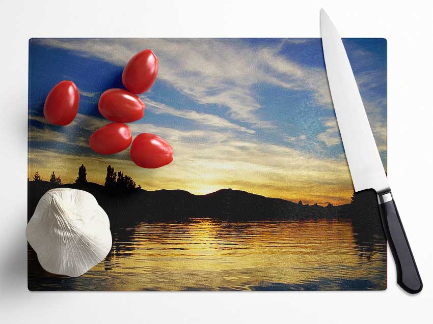 Sunrise Over The Mountain Glass Chopping Board