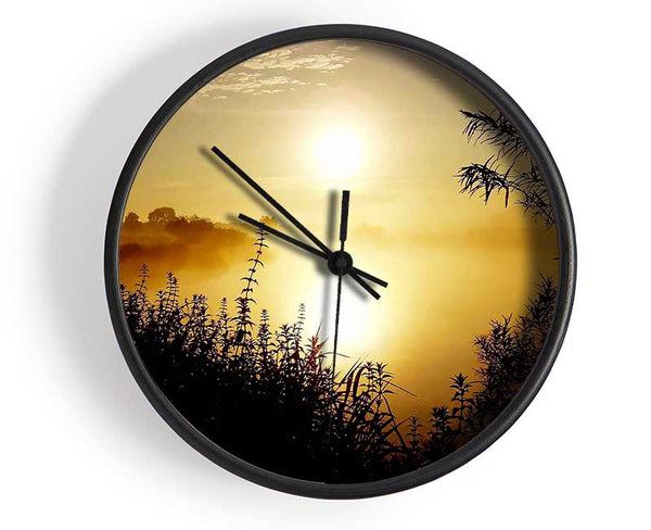 Yellow Winter Lake Clock - Wallart-Direct UK