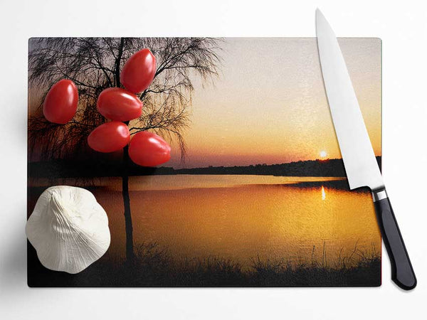 Peaceful Lake At Dawn Glass Chopping Board