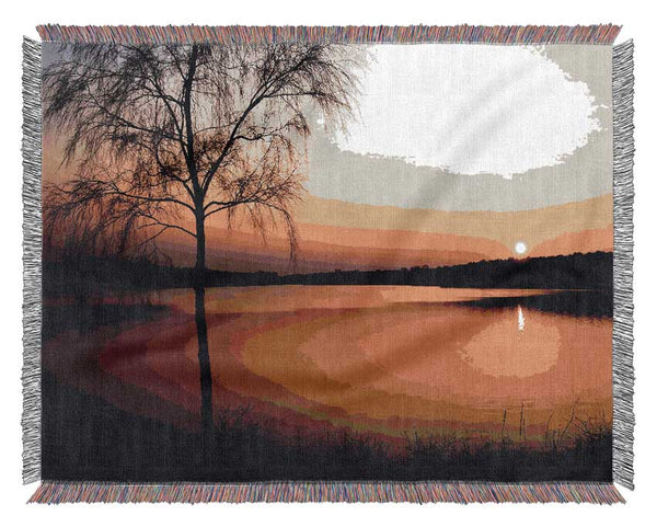 Peaceful Lake At Dawn Woven Blanket