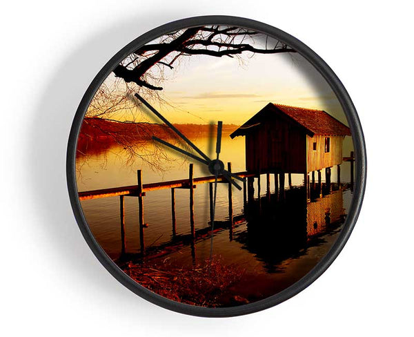 Lake Retreat Golden Clock - Wallart-Direct UK