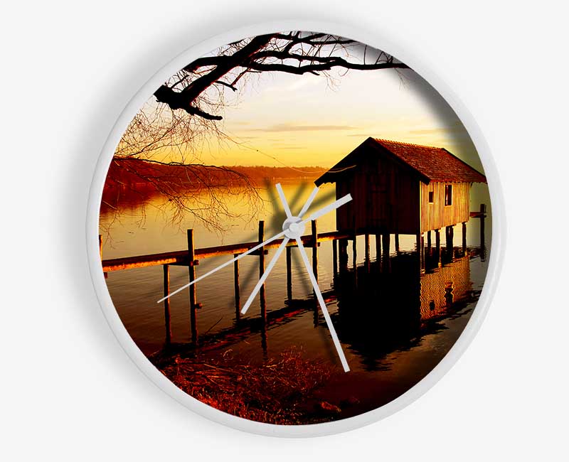 Lake Retreat Golden Clock - Wallart-Direct UK