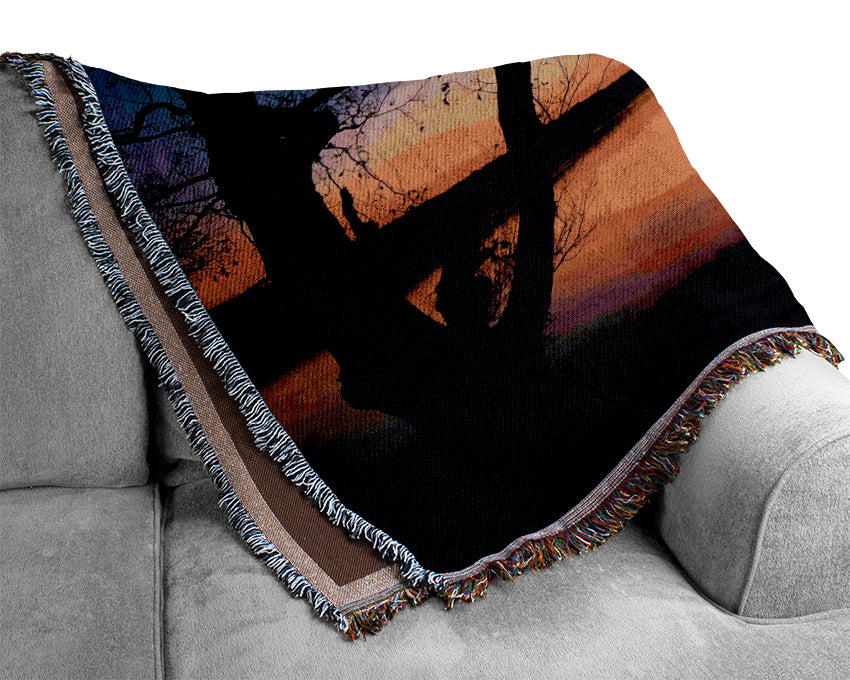 Calm Lake Sunset Woven Blanket