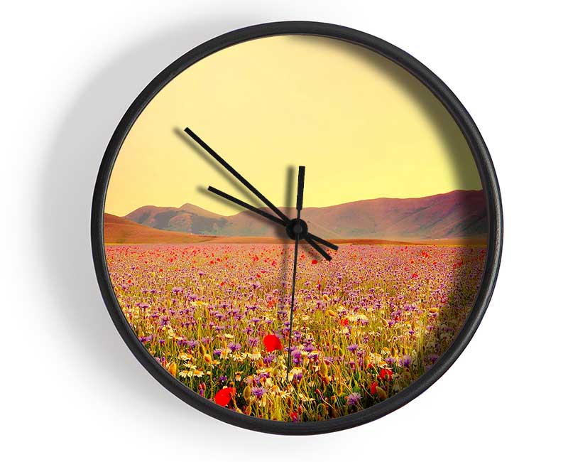 Sunny Field Of Beautiful Wild Flowers Clock - Wallart-Direct UK