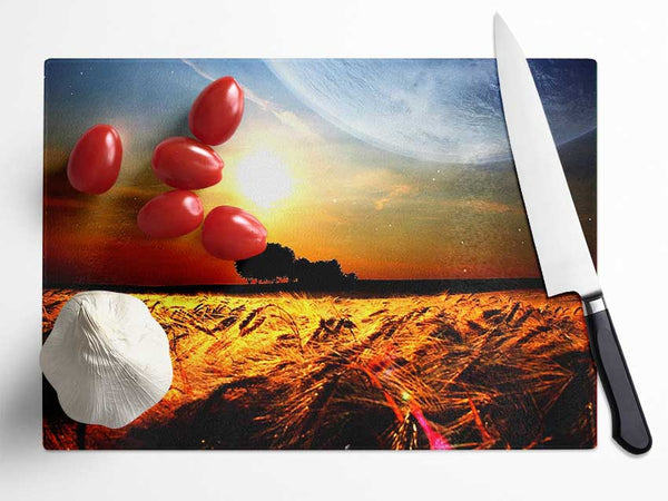 Fields Wheat In The Planets Golden Sun Glass Chopping Board