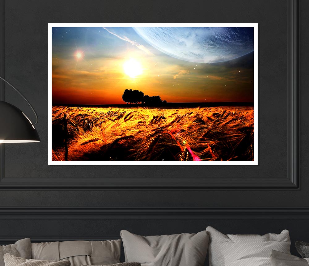 Fields Wheat In The Planets Golden Sun Print Poster Wall Art