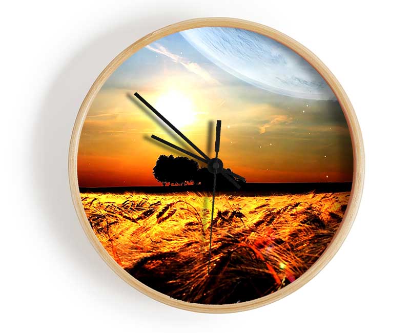 Fields Wheat In The Planets Golden Sun Clock - Wallart-Direct UK