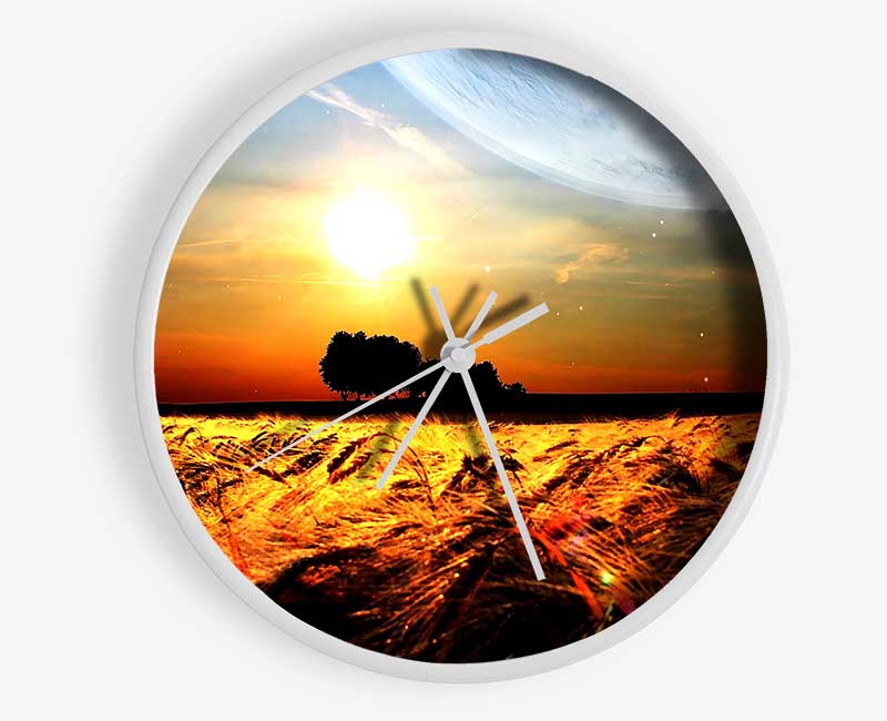 Fields Wheat In The Planets Golden Sun Clock - Wallart-Direct UK