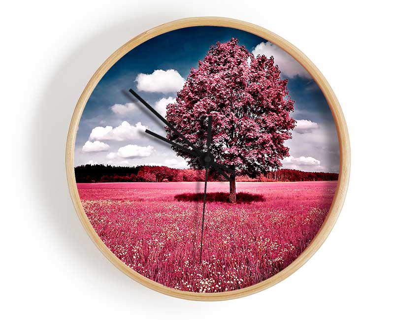 Pink Field Clock - Wallart-Direct UK