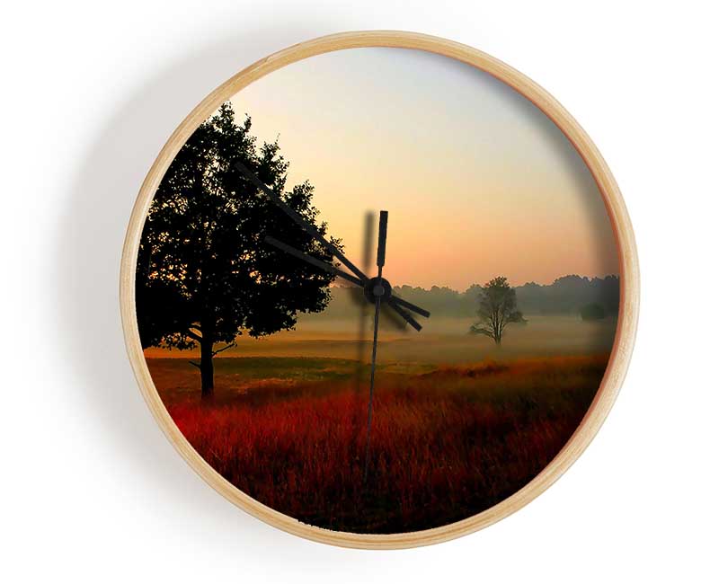 Autumn Sunrise Tree In The Mist Clock - Wallart-Direct UK