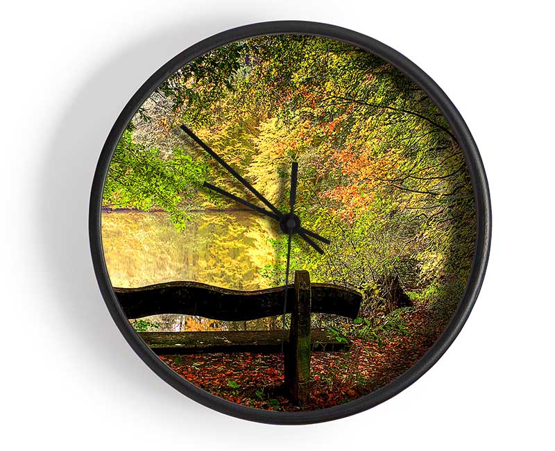 Empty Bench In Fall Scene Clock - Wallart-Direct UK