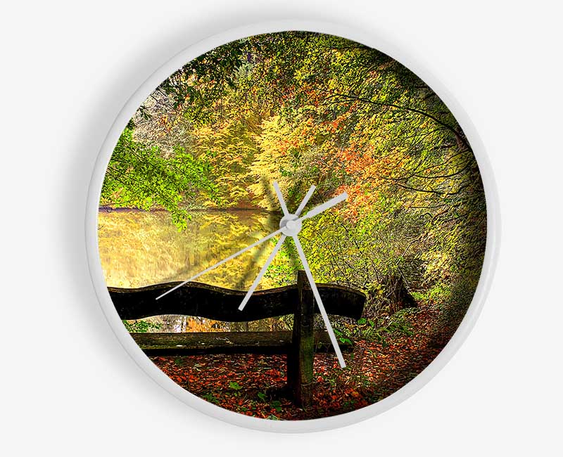 Empty Bench In Fall Scene Clock - Wallart-Direct UK