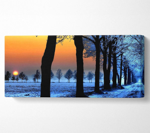 Winter Landscape With Orange Sky