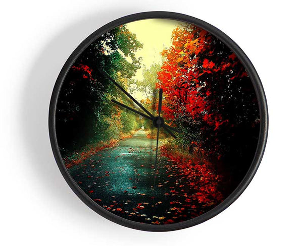 Red Trees On The Autumn path Clock - Wallart-Direct UK