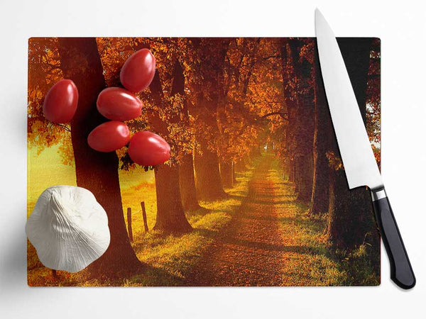 Autumn Walk Glass Chopping Board