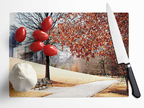 Autumn In The Park Glass Chopping Board