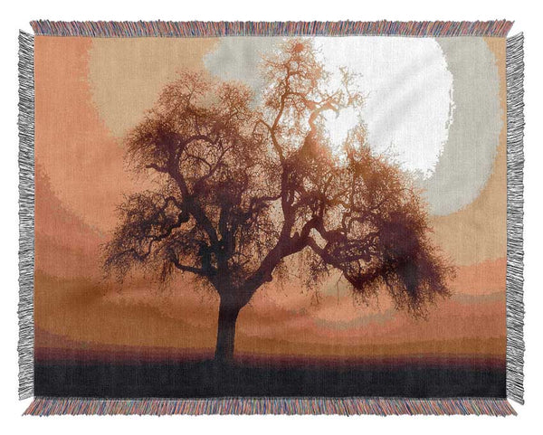 Early Morning Fog Tree Woven Blanket