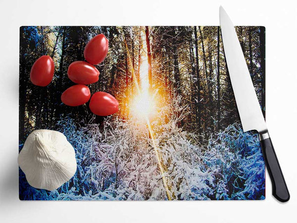 Sunlight Through Trees Winter Glass Chopping Board