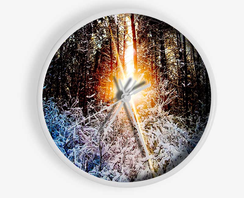 Sunlight Through Trees Winter Clock - Wallart-Direct UK