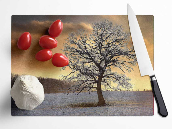 Solitary Tree Winter Glass Chopping Board