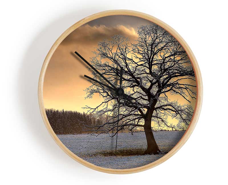 Solitary Tree Winter Clock - Wallart-Direct UK