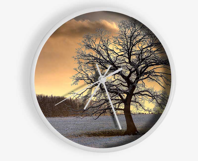 Solitary Tree Winter Clock - Wallart-Direct UK