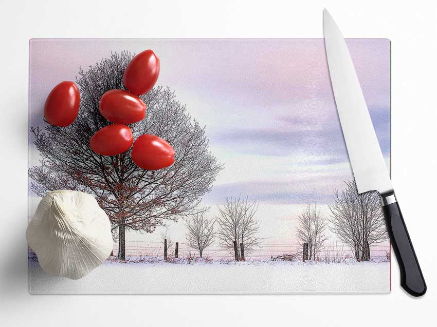 Trees And Fence Winter Glass Chopping Board