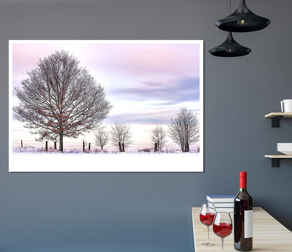 Trees And Fence Winter Print Poster Wall Art