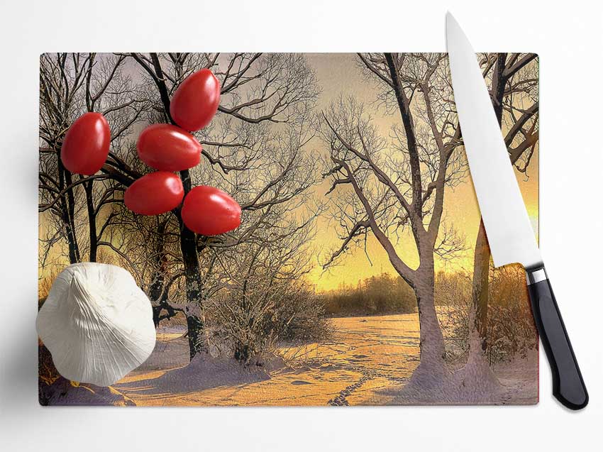 Footsteps In Snow Glass Chopping Board