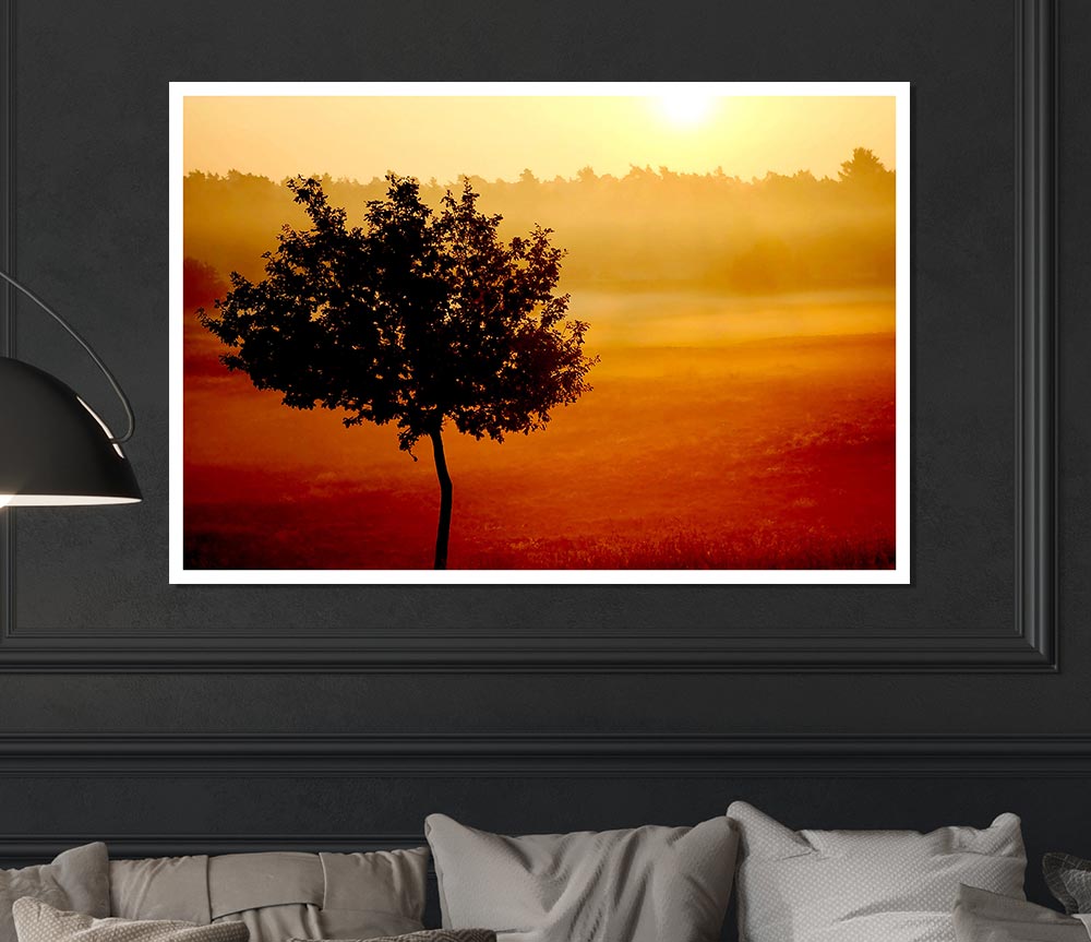 Blazing Sun Tree Print Poster Wall Art