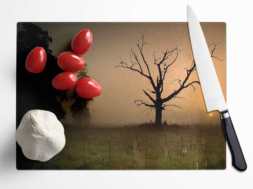 Winter Tree In The Mist Glass Chopping Board