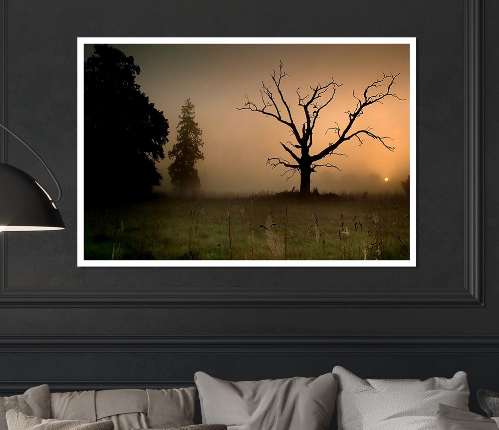 Winter Tree In The Mist Print Poster Wall Art