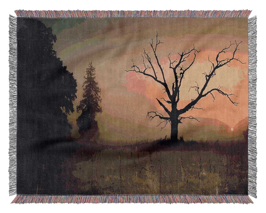 Winter Tree In The Mist Woven Blanket