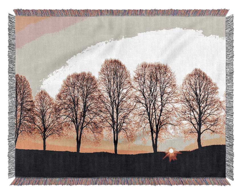 Beech Trees At Sunrise Woven Blanket