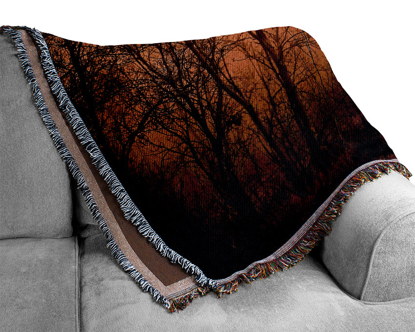 Stunning Golden Light In The Winter Forest Woven Blanket