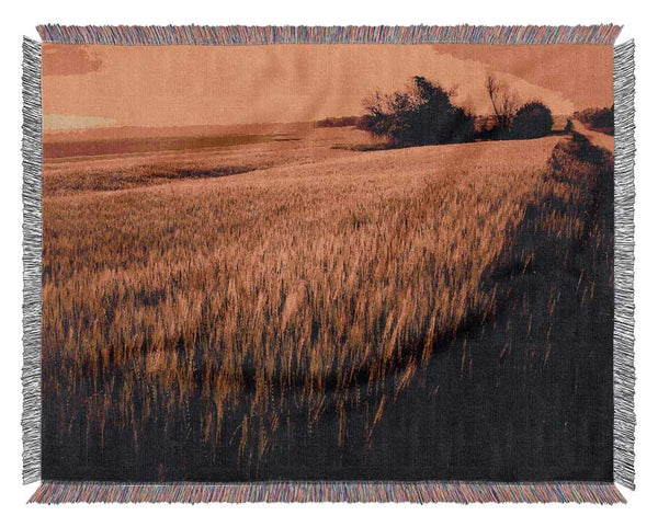 Sunset Over Wheat Field Woven Blanket