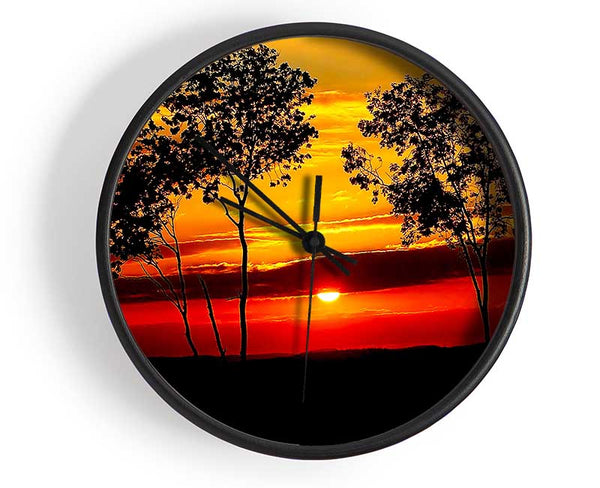 Red Sunrise Through The Trees Clock - Wallart-Direct UK