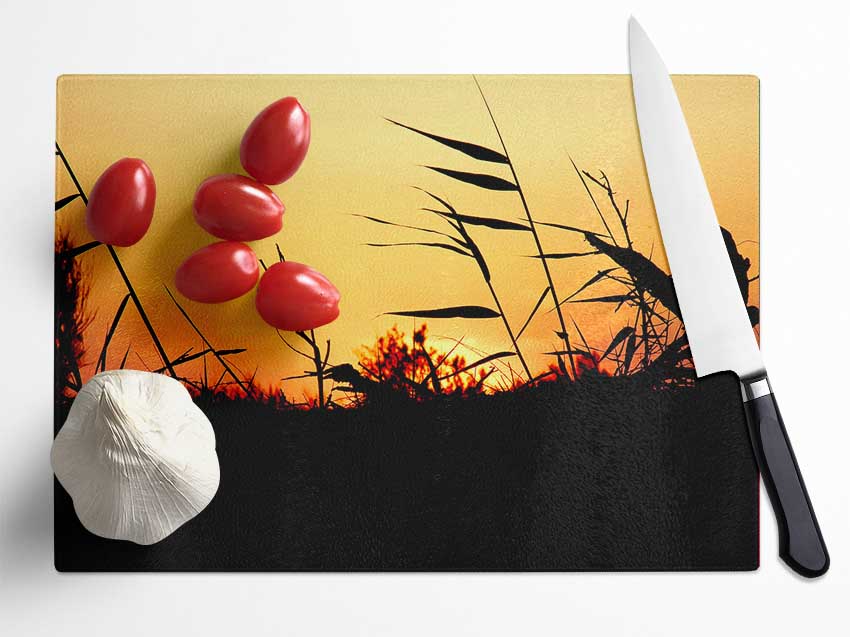 Sunset Reeds Glass Chopping Board