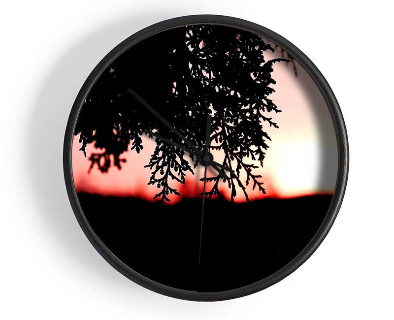 Pine Shrubs In Sunset Clock - Wallart-Direct UK